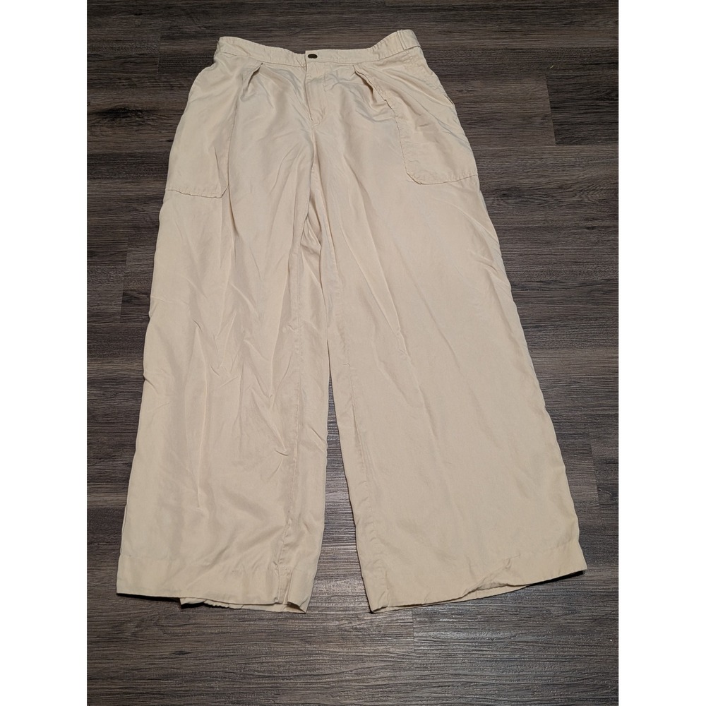 Banana Republic Wide Leg Pull On Pants Womens S Cream Beige Elastic Waist Office